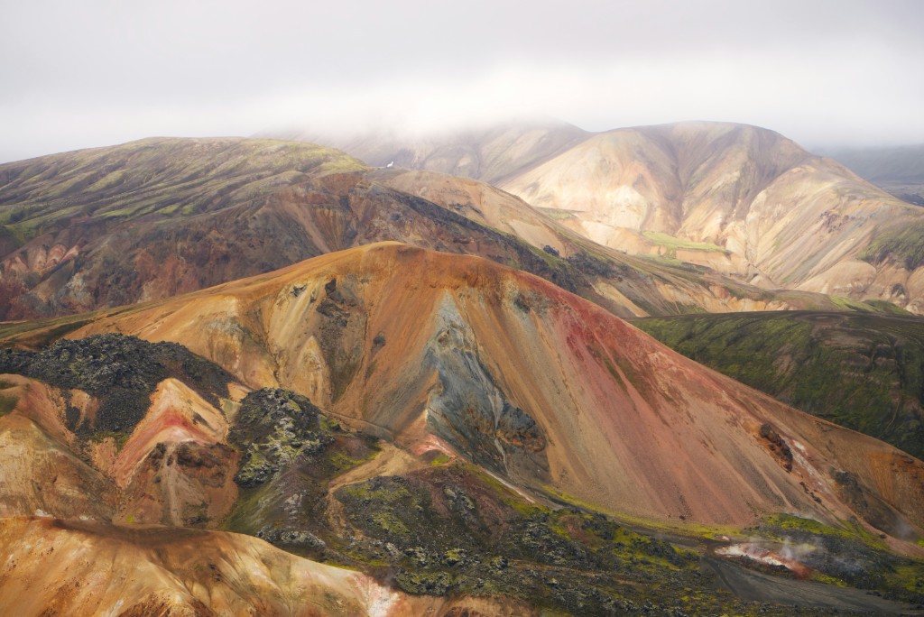 Colourful volcanic mountains in red, yellow and green at Landmannalaugar, Iceland